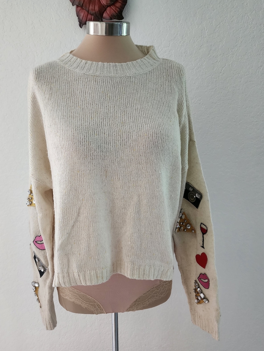 WILDFOX | Cream Embellished Crewneck Sweater - Women